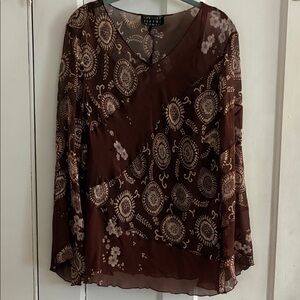 Spense Brown Sheer Floral Blouse